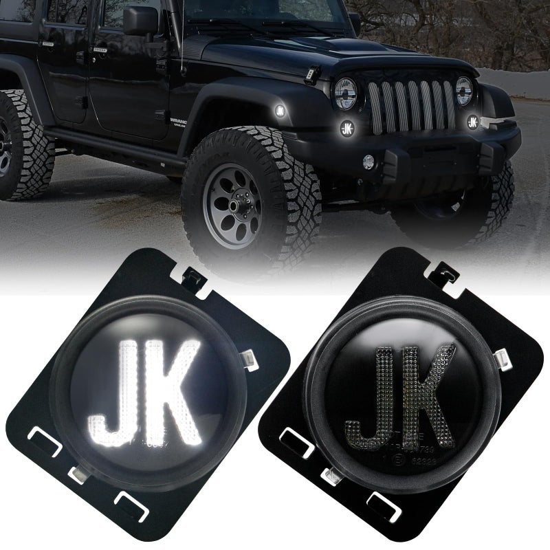 AUYICH LED Front Fender Side Marker Lights Clear Lens Indicator Parking Lamp Compatible with Wrangler JK 2007 2008 2009 2010 2011 2012 2013 2016 2017 2018 White Light