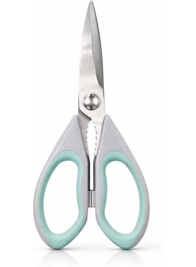 Multi Function Kitchen Scissors Stainless Steel Heavy Duty Kitchen Shears With Silicone Non Slip Handle Nutcracker Grip Bottle Opener 21.5 cm (Mint Green) - Image 1