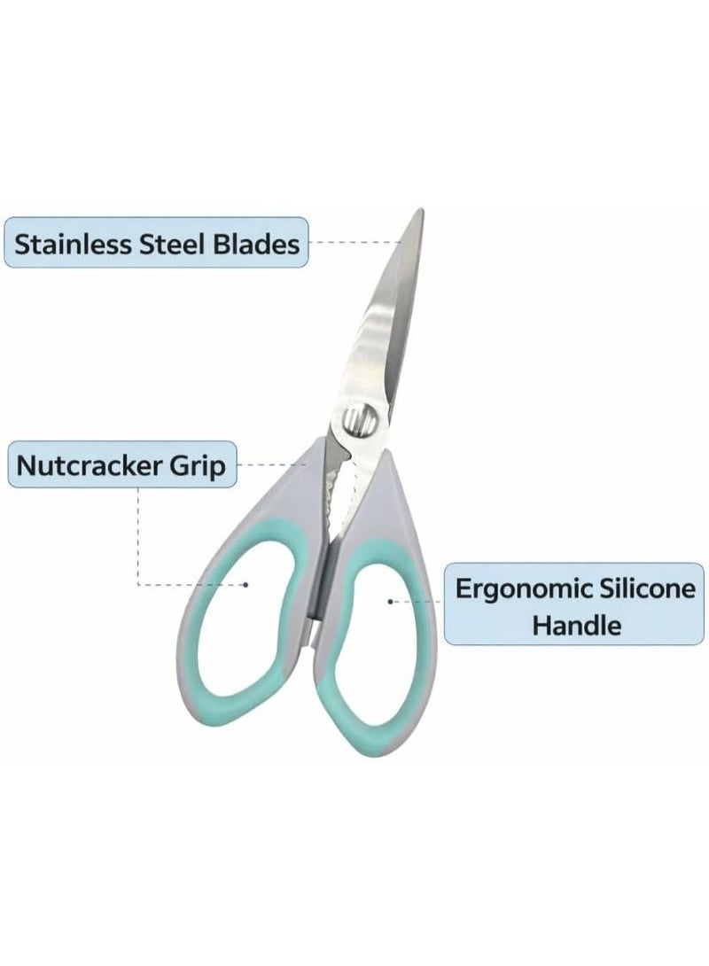 Multi Function Kitchen Scissors Stainless Steel Heavy Duty Kitchen Shears With Silicone Non Slip Handle Nutcracker Grip Bottle Opener 21.5 cm (Mint Green) - Image 4