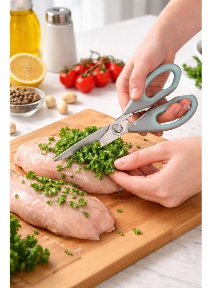 Multi Function Kitchen Scissors Stainless Steel Heavy Duty Kitchen Shears With Silicone Non Slip Handle Nutcracker Grip Bottle Opener 21.5 cm (Mint Green) - Image 2