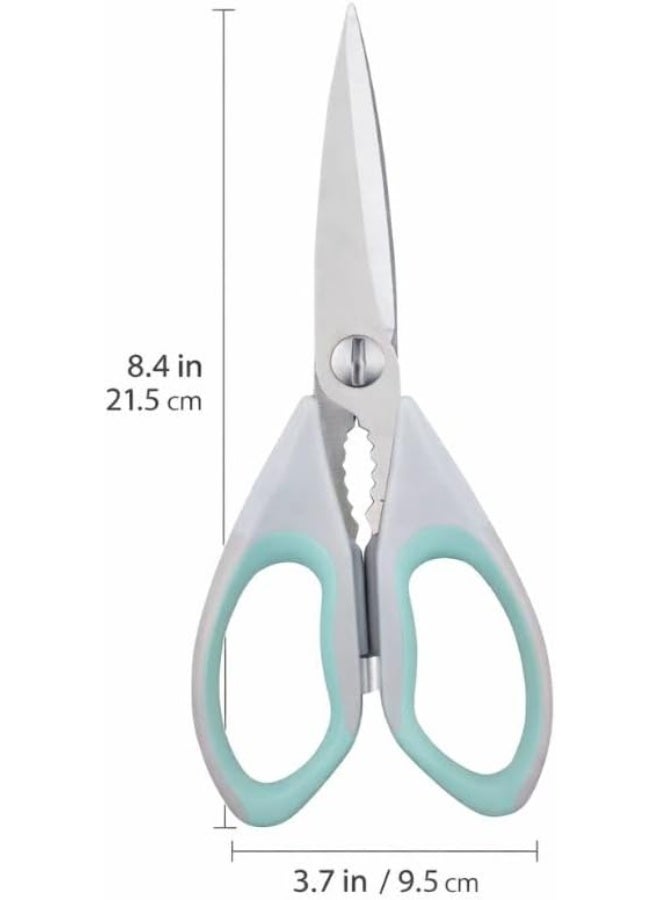Multi Function Kitchen Scissors Stainless Steel Heavy Duty Kitchen Shears With Silicone Non Slip Handle Nutcracker Grip Bottle Opener 21.5 cm (Mint Green) - Image 3
