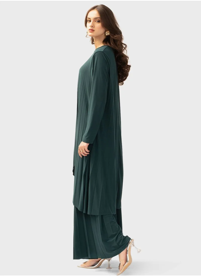 Hassal Asymmetrical Hem Kaftan & Pants Sets