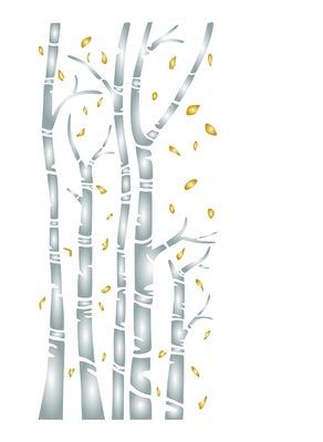 Birch Trees Stencil, 10 x 22 inch (L) - Silver White Birch Tree Trunks Forest Wall Stencils