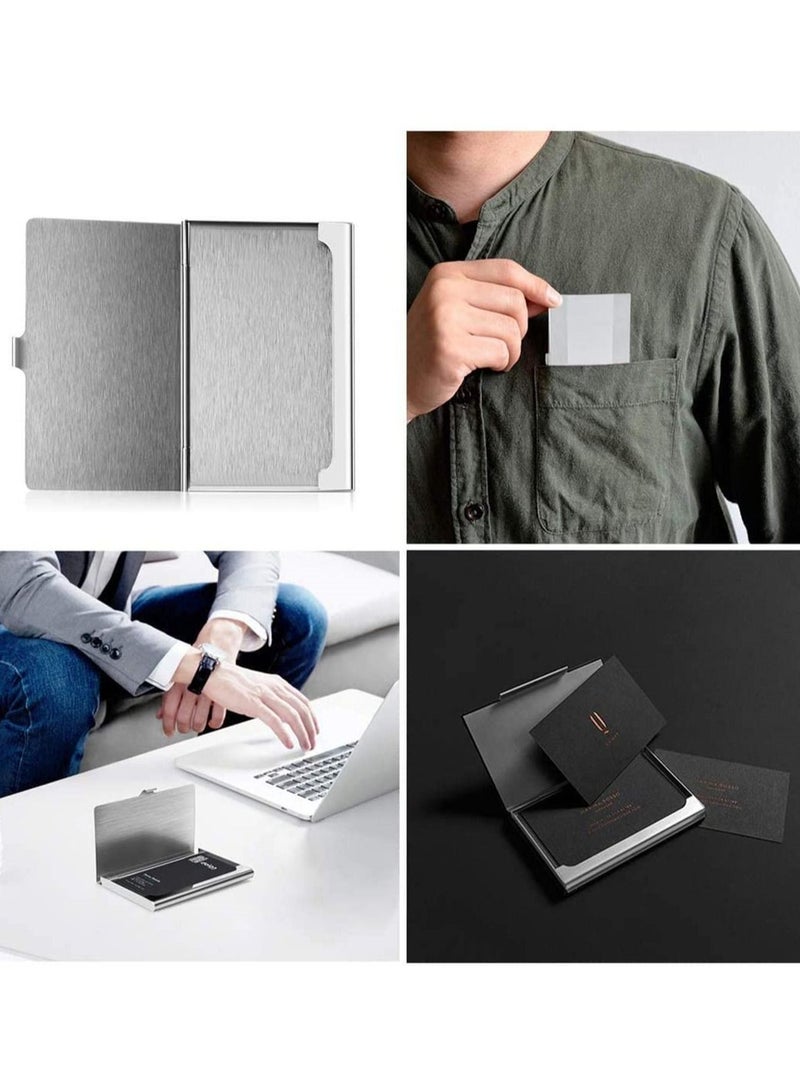 SYOSI Business Card Holder, For Men and Women, Stainless Steel in Sleek Design, Sceatch Resistant, Long Lasting Gloss Pocket Size Mirror Silver - Image 4