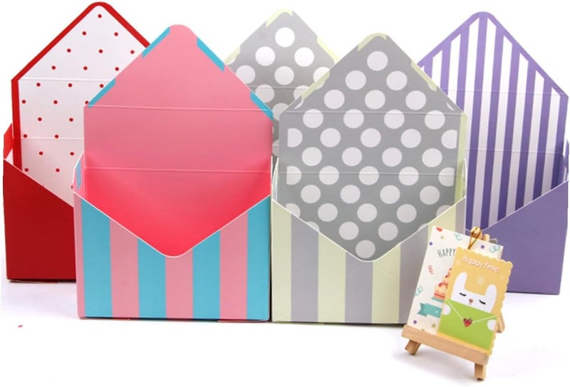 LOLIPPYY Envelope Flower Boxes Set 5 Pcs Folding Paper Packing Boxes for Floral Bouquet Wrapping and Store Display, Multi-patterned Crimson Dot, Beige Dot, Purple and Blue Stripe, Suitable - Image 5