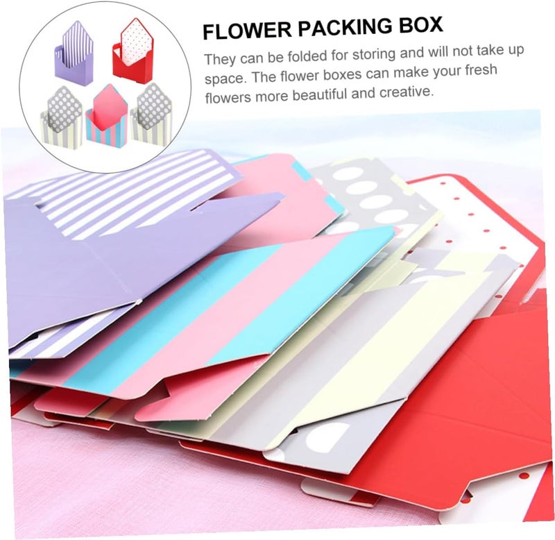 LOLIPPYY Envelope Flower Boxes Set 5 Pcs Folding Paper Packing Boxes for Floral Bouquet Wrapping and Store Display, Multi-patterned Crimson Dot, Beige Dot, Purple and Blue Stripe, Suitable - Image 4