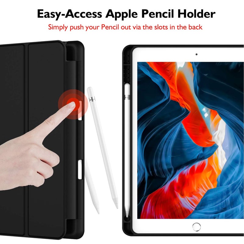 iMieet iPad 9th Generation Case 2021/iPad 8th Generation Case 2020 10.2 Inch with Pencil Holder, iPad 7th Gen 2019 Case with Soft Baby Skin Silicone Back, Auto Wake/Sleep Cover (Black) - Image 2