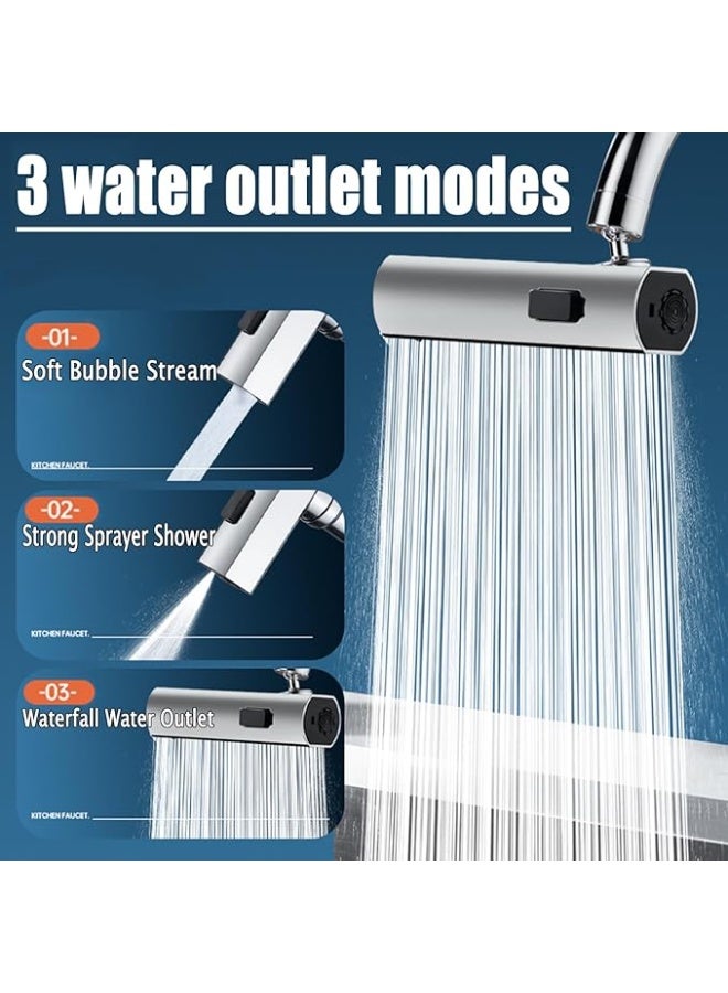 DUNISO 3 in 1 Waterfall Kitchen Faucet，360° Rotatable Faucet Sprayer Head， Faucet Extender for Kitchen Sink，Splashproof, Sturdy and Durable，for Washing Vegetables and Fruits - Image 3