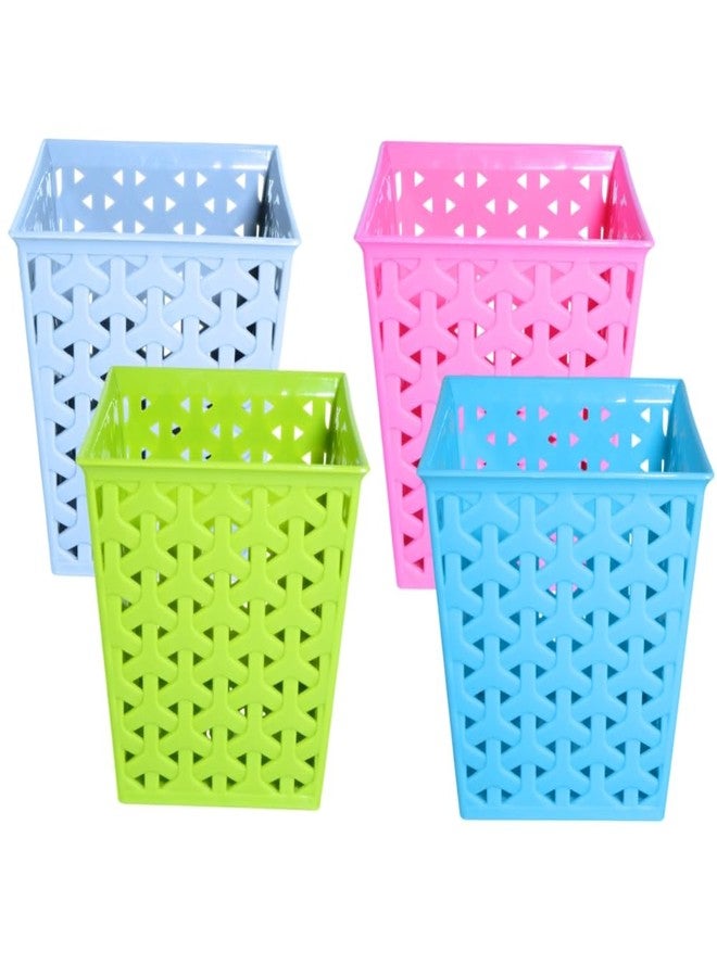 MORVI Linea Square Plastic Multipurpose Organizer For Kitchen, Bathroom, Salon, Office|Stationery,Cutlery,Pen,Makeup Brushes Holder|Hanging Toothbrush Stand |Pack Of 4 | LIGHT GREY BLUE GREEN PINK - Image 1