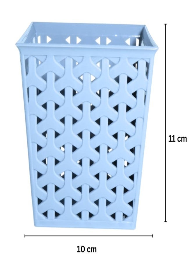 MORVI Linea Square Plastic Multipurpose Organizer For Kitchen, Bathroom, Salon, Office|Stationery,Cutlery,Pen,Makeup Brushes Holder|Hanging Toothbrush Stand |Pack Of 4 | LIGHT GREY BLUE GREEN PINK - Image 3