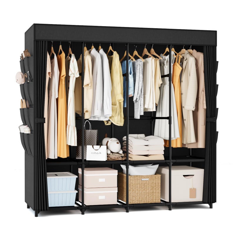 BrFoYu Portable Closet for Hanging Clothes, 67 Inch Wide Portable Wardrobe Closet with Cover, 4 Hanging Rod, Storage Shelves and Side Pockets, Large Free Standing Closet for Bedroom, Black - Image 1