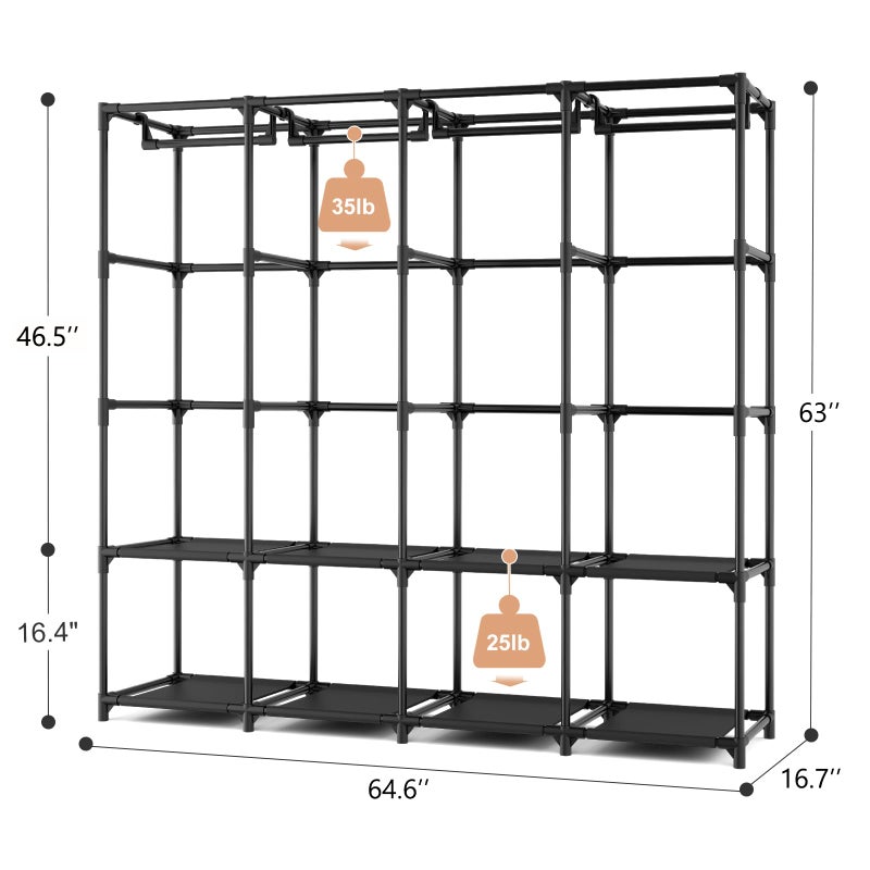 BrFoYu Portable Closet for Hanging Clothes, 67 Inch Wide Portable Wardrobe Closet with Cover, 4 Hanging Rod, Storage Shelves and Side Pockets, Large Free Standing Closet for Bedroom, Black - Image 3