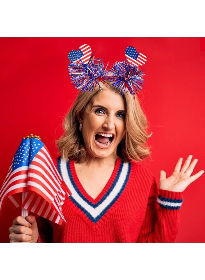 Doneace 4th of July Headband USA Hair Supplies Independence Day Bow Hair Decorations Patriotic Party Hair Band Two Hearts Colorful Tassels Hair Hoop Holiday Favors Head Boppers Headwear Hair Accessories 1PCS - Image 4