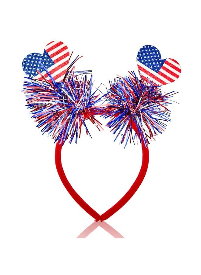 Doneace 4th of July Headband USA Hair Supplies Independence Day Bow Hair Decorations Patriotic Party Hair Band Two Hearts Colorful Tassels Hair Hoop Holiday Favors Head Boppers Headwear Hair Accessories 1PCS - Image 1