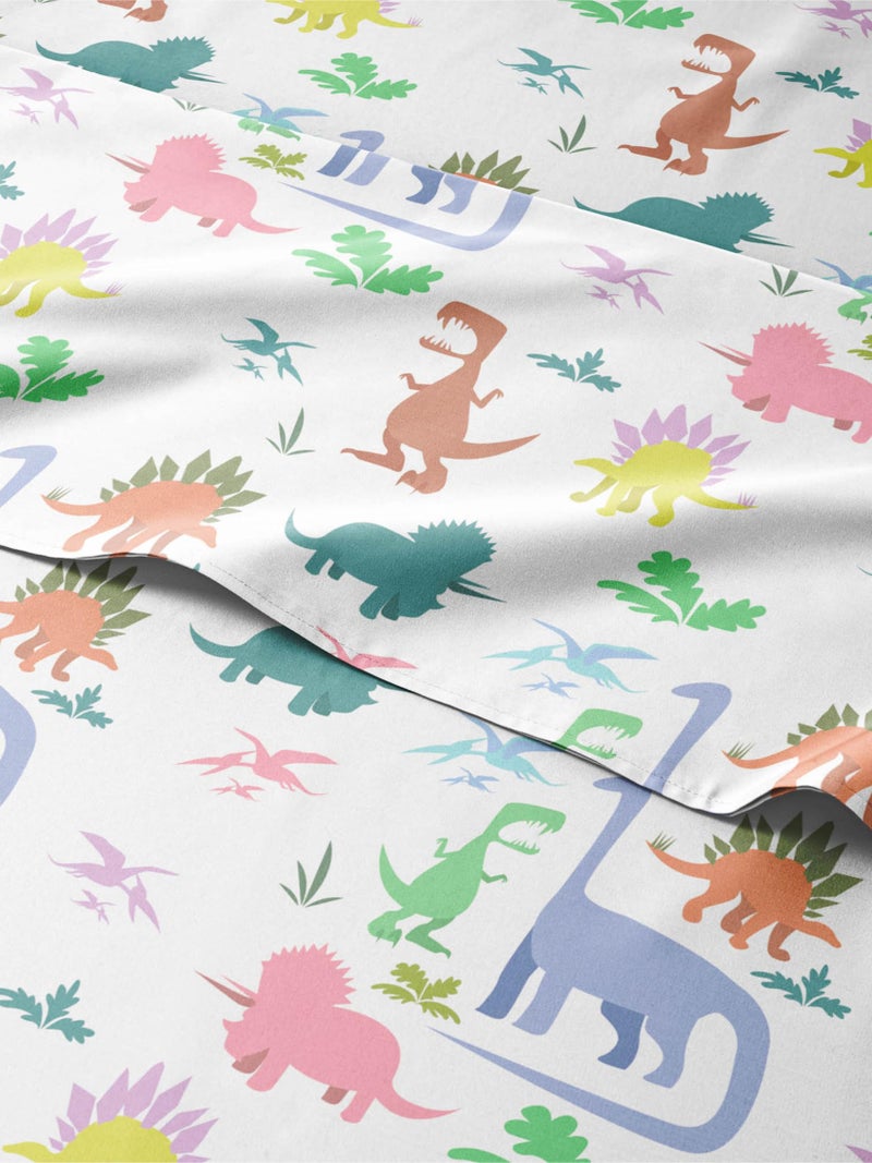CGK Unlimited Kids Queen Size Boys Dinosaur Bed Sheets  4 Piece Dinosaur Sheet Set  Dino Print Bedding  Soft Cute  Cozy  Breathable  Machine Washable  Colorful Dino Bed Set for Boys Girls Teens  Toddlers 