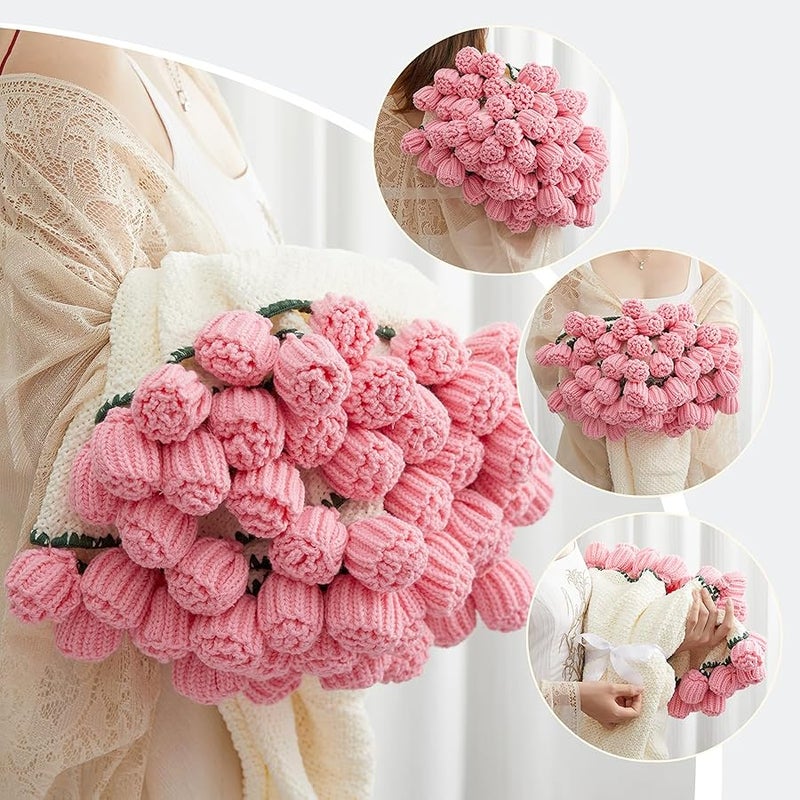 SALIMAH Flower Bouquet Blanket Gifts for Mom Grandma Wife Girlfriend,Completed Crochet Flower Blanket,Soft Knitted Throw Blankets,Gifts for Her Christmas Birthday Anniversary (Pink Roses) - Image 4