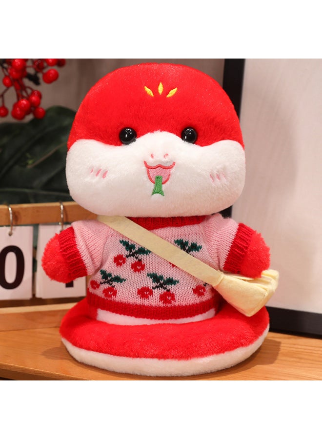 Year Of The Snake Mascot Doll Zodiac Snake Plush Toy Dress Snake Baby Doll Annual Meeting Gift Year Gift-Specifications:Pink Cherry + Small Bag + Red Snake Baby-Color:Add Portable Gift Box  - Image 1