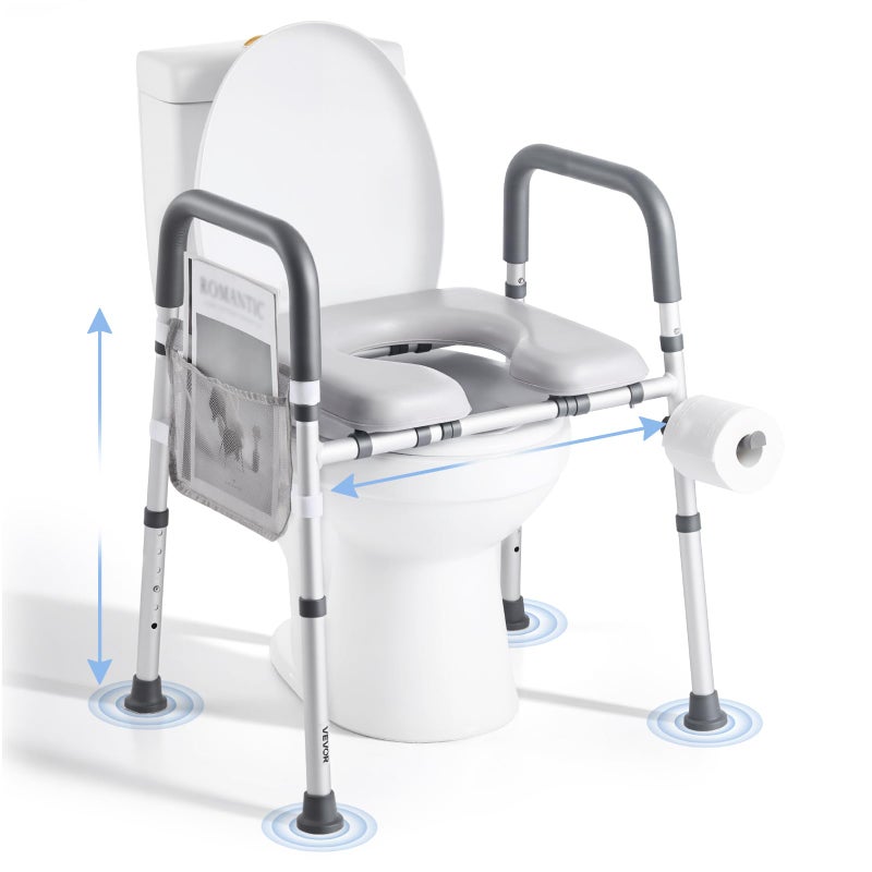 VEVOR Raised Toilet Seat with Arms, 400 lbs Load Capacity, Adjustable Height and Width, Commode Cushion Padded Elevated Toilet Seat Riser with Handles for Seniors, Elderly, Handicap, Disabled, Adults - Image 1