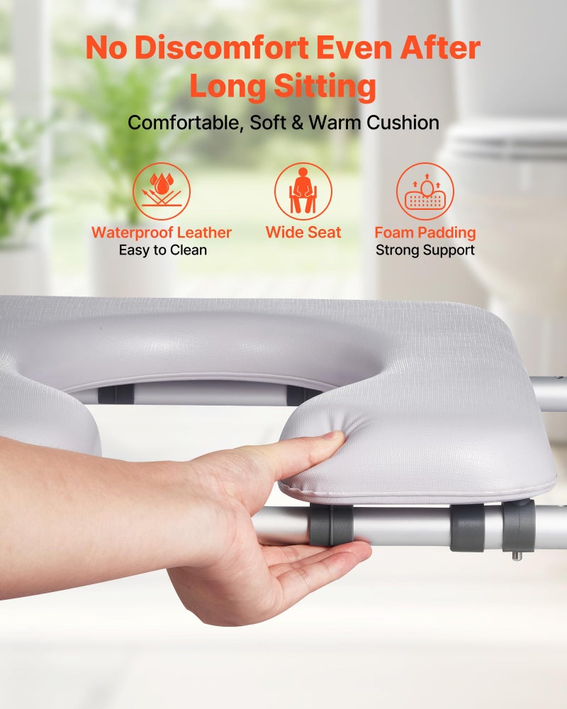VEVOR Raised Toilet Seat with Arms, 400 lbs Load Capacity, Adjustable Height and Width, Commode Cushion Padded Elevated Toilet Seat Riser with Handles for Seniors, Elderly, Handicap, Disabled, Adults - Image 5