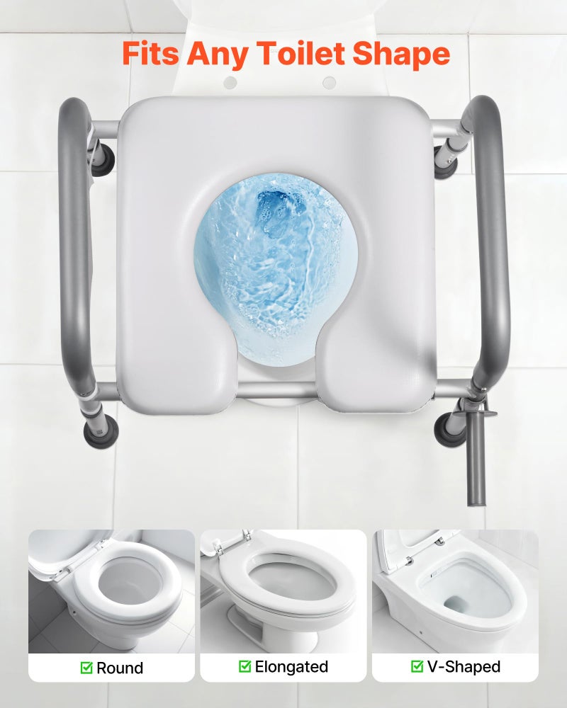 VEVOR Raised Toilet Seat with Arms, 400 lbs Load Capacity, Adjustable Height and Width, Commode Cushion Padded Elevated Toilet Seat Riser with Handles for Seniors, Elderly, Handicap, Disabled, Adults - Image 3