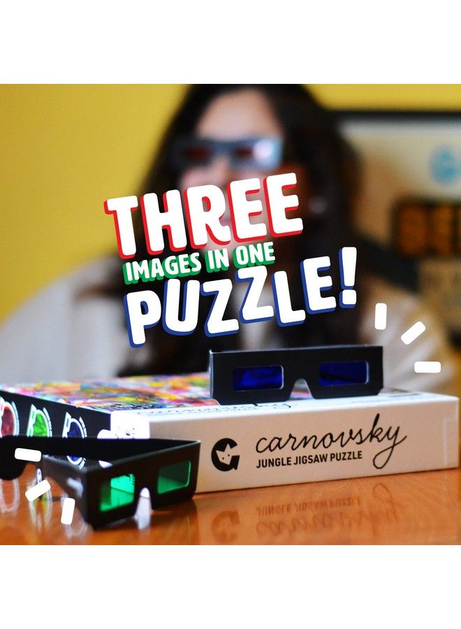 Ginger Fox Carnovsky Jungle Jigsaw Puzzle 500 Piece Puzzle With 3 Images In 1 Design Jigsaw Puzzles With Artwork Print Glasses And Viewing Lens App Completed Size 50 X 50 Cm - Image 3