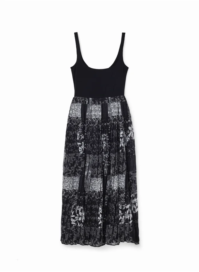 DESIGUAL Pleated Combination Midi Dress