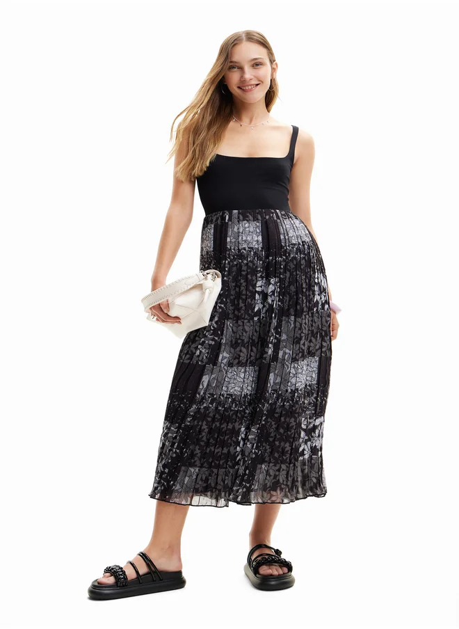 DESIGUAL Pleated Combination Midi Dress
