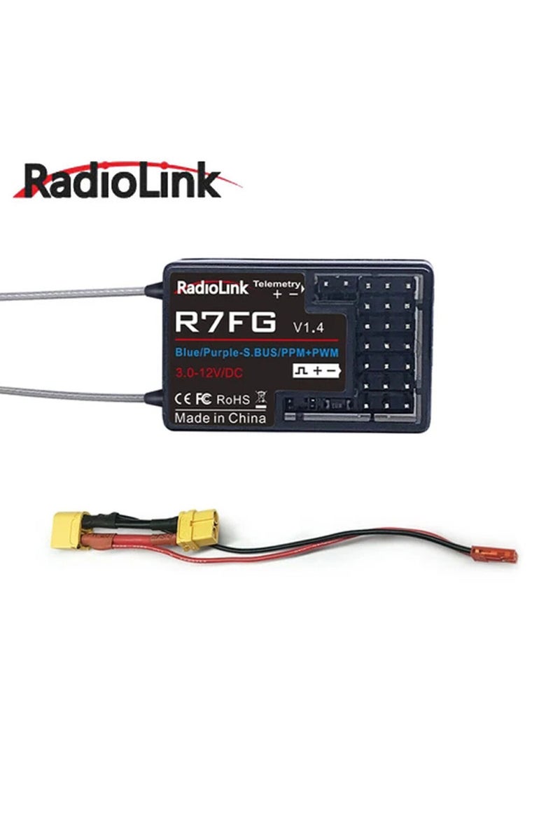 إيروريكس جهاز استقبال راديولينك R7FG بتردد 2.4 جيجاهرتز و7 قنوات بهوائي مزدوج، إصدار عالي الجهد مزود بجيروسكوب مدمج، متوافق مع راديولينك... - Image 1