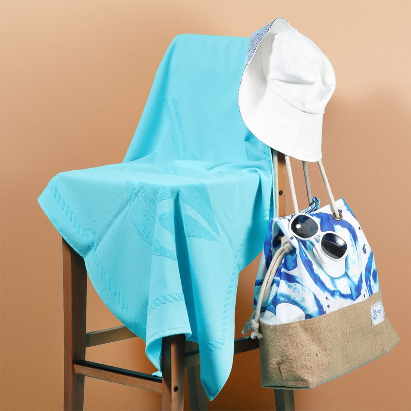 Anemoss Large Size Beach Towel, 100% Turkish Cotton, Sailor Knot Design, Turquoise, High Absorbent, Soft Towel, 70x140cm - Image 1