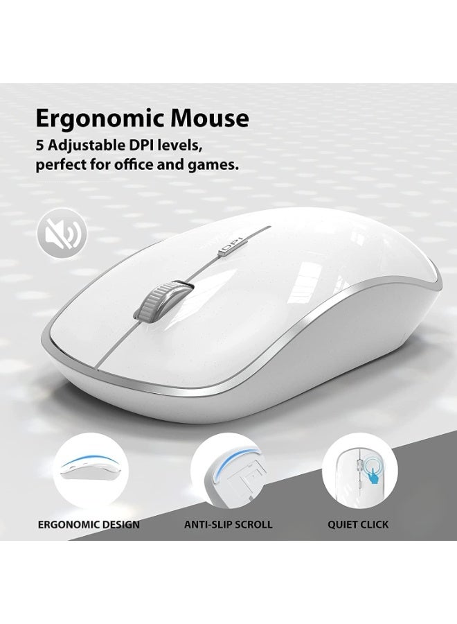 2.4G Wireless Keyboard and Mouse Combo - Slim, Full Size, Ergonomic, 2400 DPI, White+Silver - Image 5