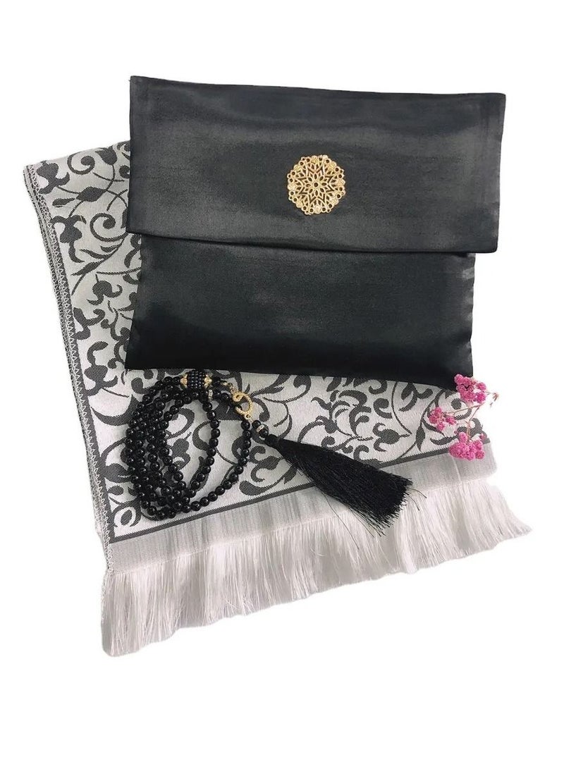 ISHWAZ 2 Sets Of High Quality Prayer Mat, Each Set Contains High Quality Prayer Rug And Decorative Rosary With Beautifull Pouch, Ideal for Home,Travelling, At Work, Ramadan, Eid, Best Gift Idea  - Image 3