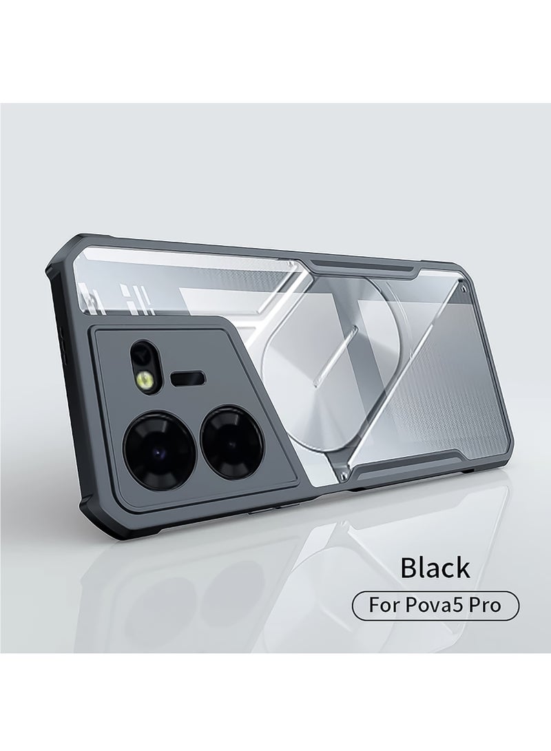إكسوند غطاء هاتف Tecno Pova 5 Pro 5G، وسائد هوائية مقاومة للصدمات من مادة TPU مع حماية لعدسة الكاميرا، غطاء خلفي للهاتف المحمول أسود شفاف مضاد لبصمات الأصابع، جراب هاتف نحيف مضاد للأصفر مقاس 6.78 بوصة - Image 4