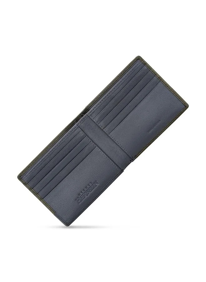 MICHEL HERBELIN Feat Leather Bi-Fold Olive & Grey Wallet for Men's
