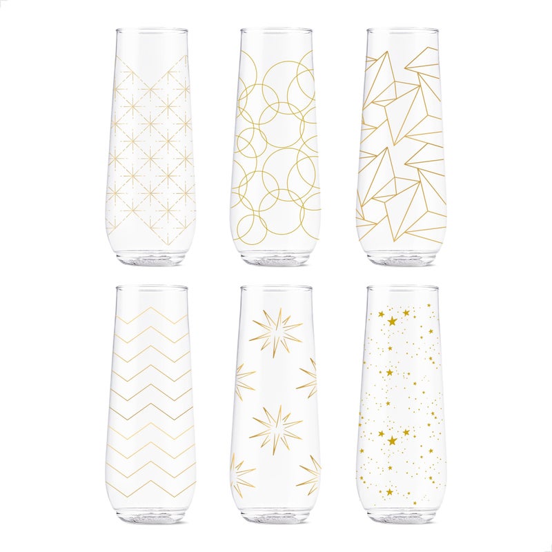 TOSSWARE TOSSWARE POP 9oz Flute Festive Cheers Series SET OF 6 Premium Quality Recyclable Unbreakable  Crystal Clear Plastic Printed Champagne Glasses