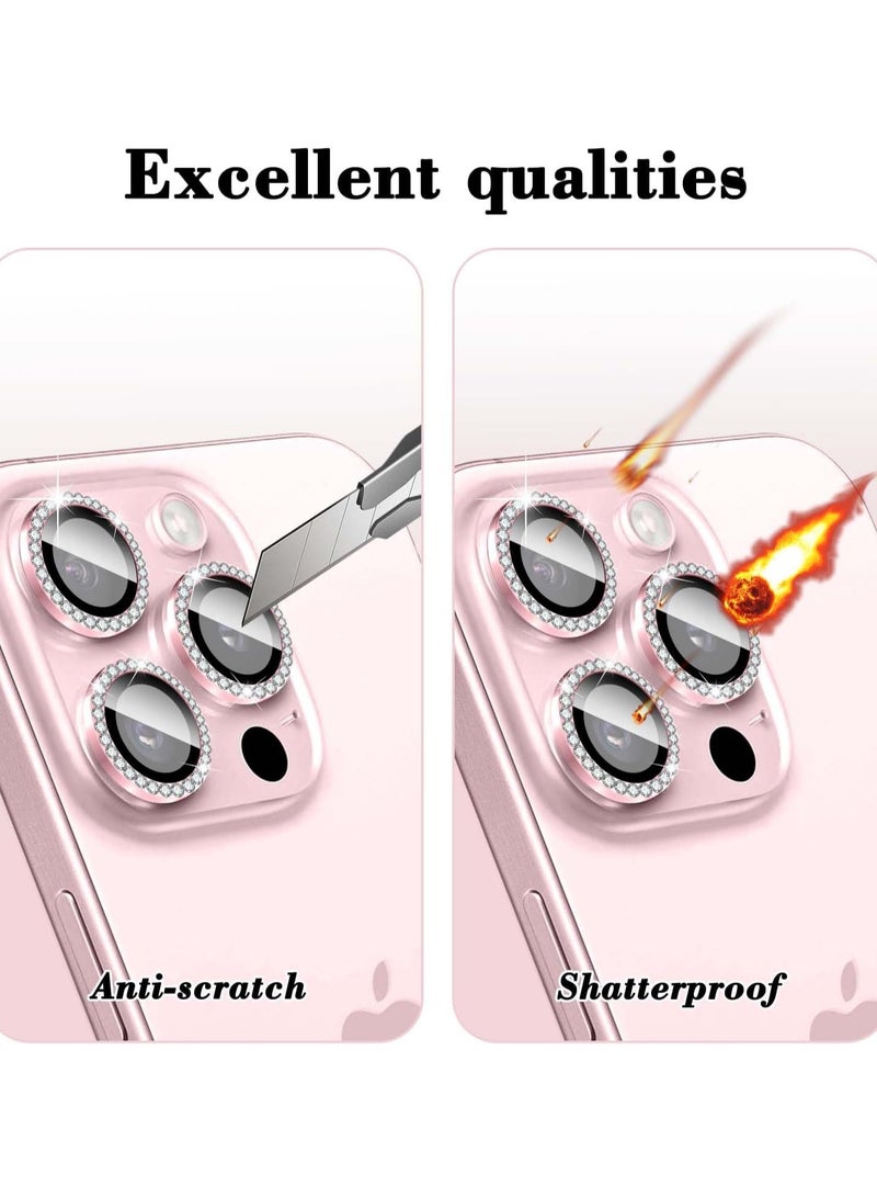 ELTRAZONE "Pink Diamond Tempered Glass Camera Lens Protector for iPhone 16 Pro/16 Pro Max – Stylish Automatic Alignment with Glitter Film Stickers" - Image 4