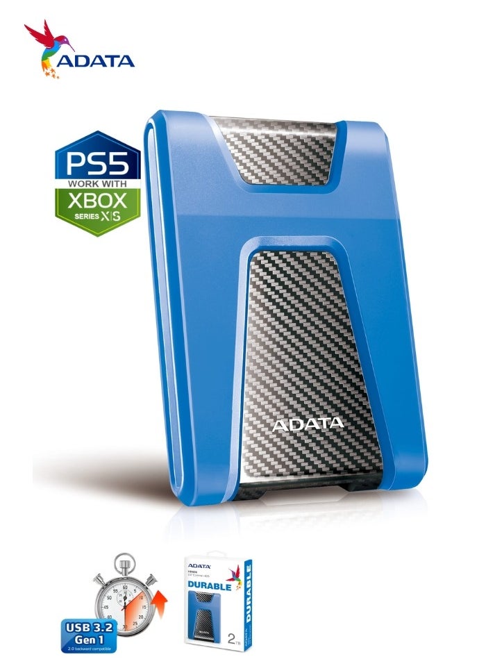 أداتا - HD650 قرص صلب خارجي متين بسعة 2 تيرابايت | القرص الصلب المضاد للصدمات | متوافق مع PS5 XBOX | أزرق - Image 1