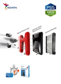 أداتا HD650 قرص صلب خارجي متين بسعة 2 تيرابايت | القرص الصلب المضاد للصدمات | متوافق مع PS5 XBOX | أزرق  - Image 3