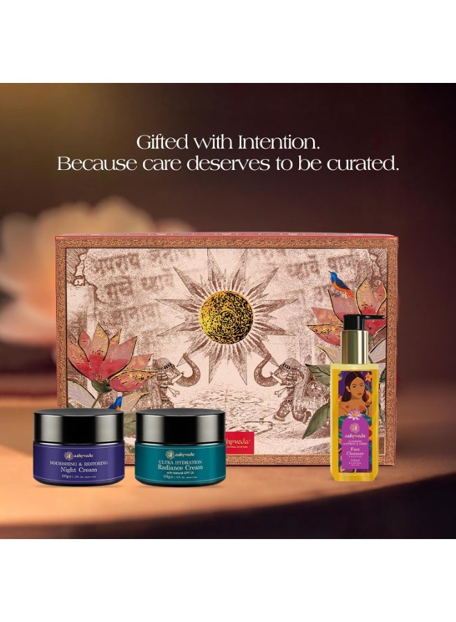 Ashpveda Rozana Care Gift Box | Ayurvedic Face Care Set with Face Wash 100ml, Radiance Cream 30g & Night Cream 30g | Luxury Gift Hamper for Men & Women - Image 3