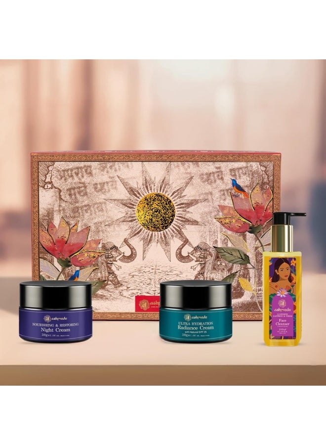 Ashpveda Rozana Care Gift Box | Ayurvedic Face Care Set with Face Wash 100ml, Radiance Cream 30g & Night Cream 30g | Luxury Gift Hamper for Men & Women - Image 1
