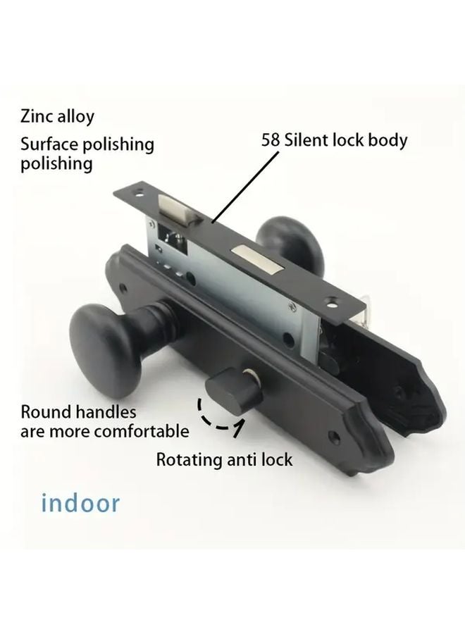 Matte Black Zinc Alloy Round Door Knob Set With Lock Key For Bedroom Bathroom - Image 4