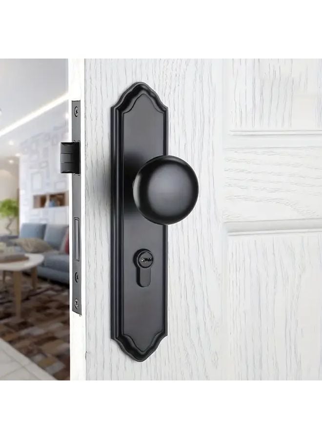 Matte Black Zinc Alloy Round Door Knob Set With Lock Key For Bedroom Bathroom - Image 1