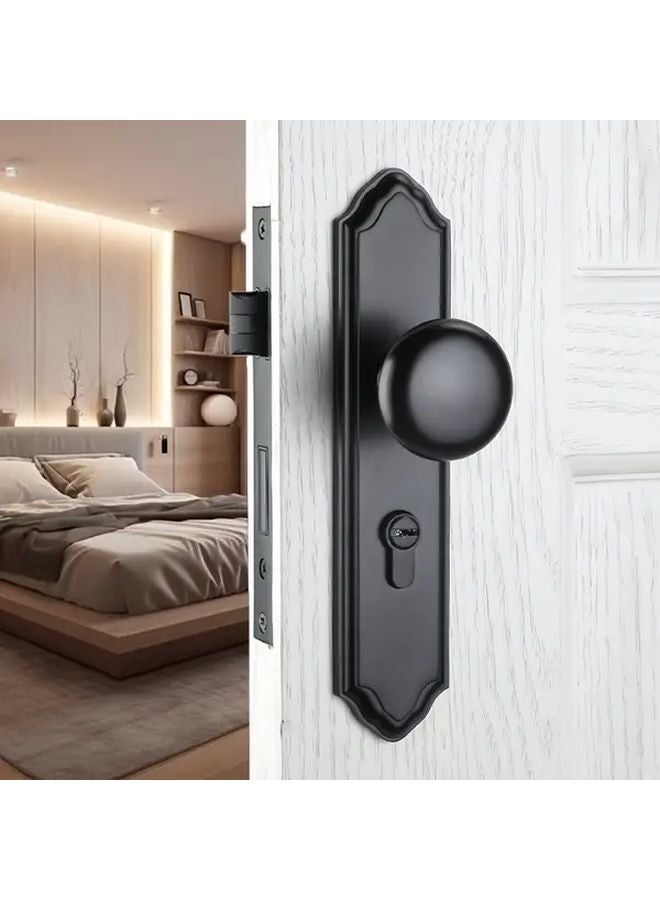 Matte Black Zinc Alloy Round Door Knob Set With Lock Key For Bedroom Bathroom - Image 2