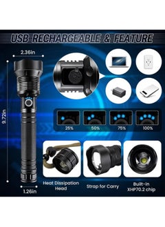 ULHYC Super Bright Rechargeable LED Flashlights, 90000 Lumens XHP70.2 Tactical Flashlight, 2*26650mAh Battery, Zoomable&IPX5 Waterproof  - Image 5