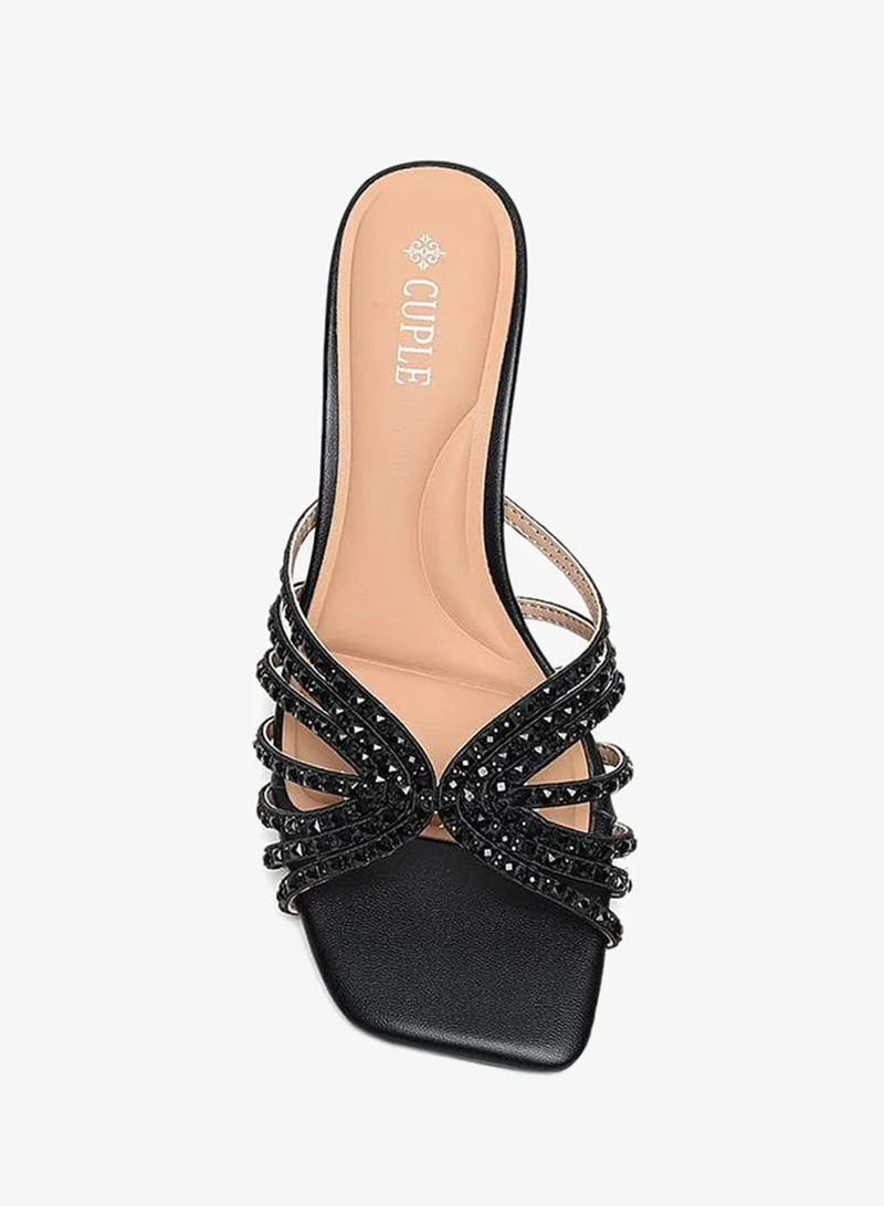 Cuple Black Ladies Festive Heeled Sandals for Women | Best Price UAE