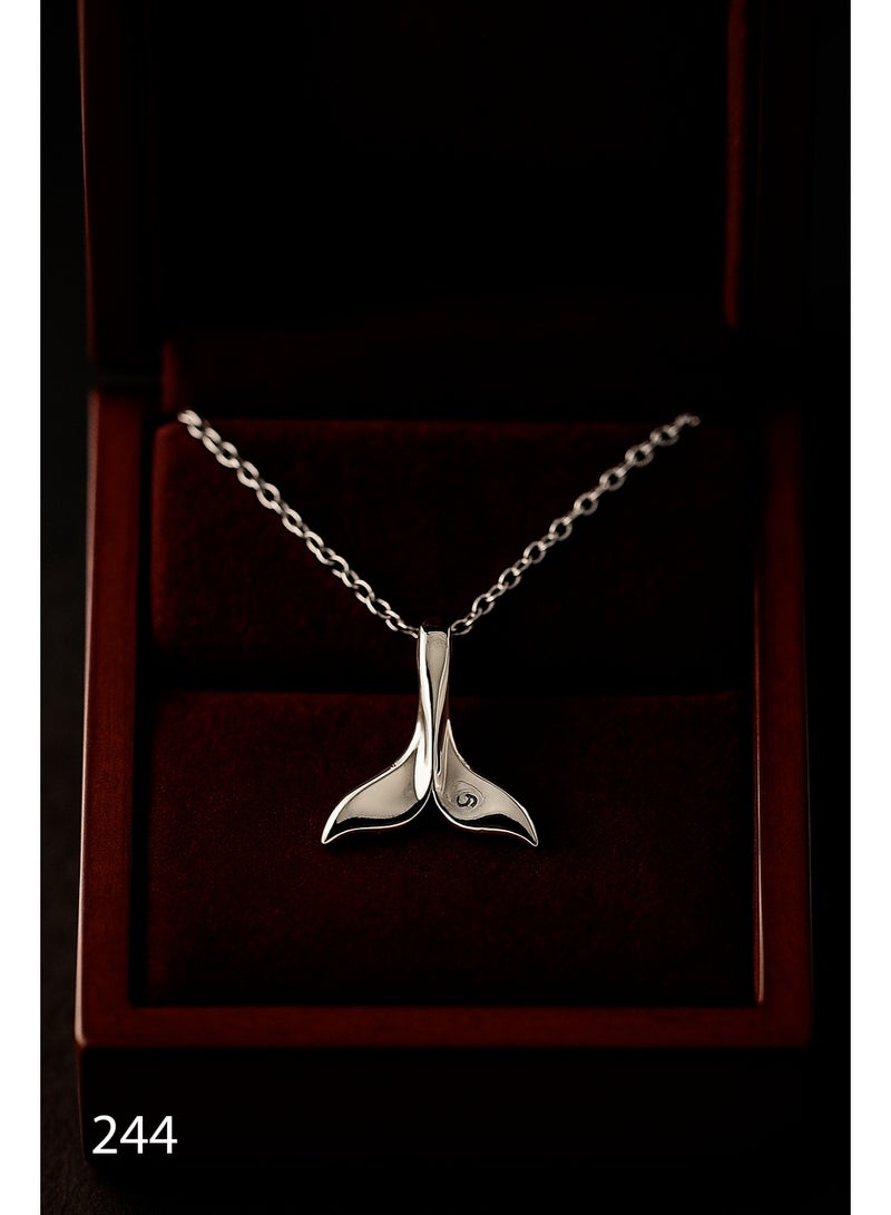 3Diamonds 3Diamonds Platinum-Plated Minimal Whale Tail Pendant Necklace – Trendy Ocean-Inspired Design - Image 1