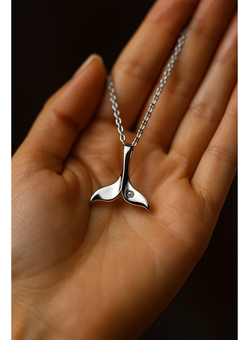3Diamonds 3Diamonds Platinum-Plated Minimal Whale Tail Pendant Necklace – Trendy Ocean-Inspired Design - Image 2