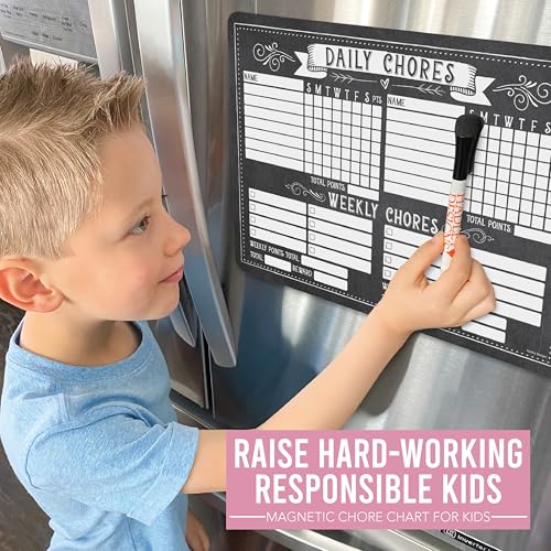 Hadley Designs Magnetic Chore Chart for Kids Multiple Kids – Dry Erase Chores Chart for Teens. Adults, Vintage Chalk Responsibility Chore Board for Family - Image 2