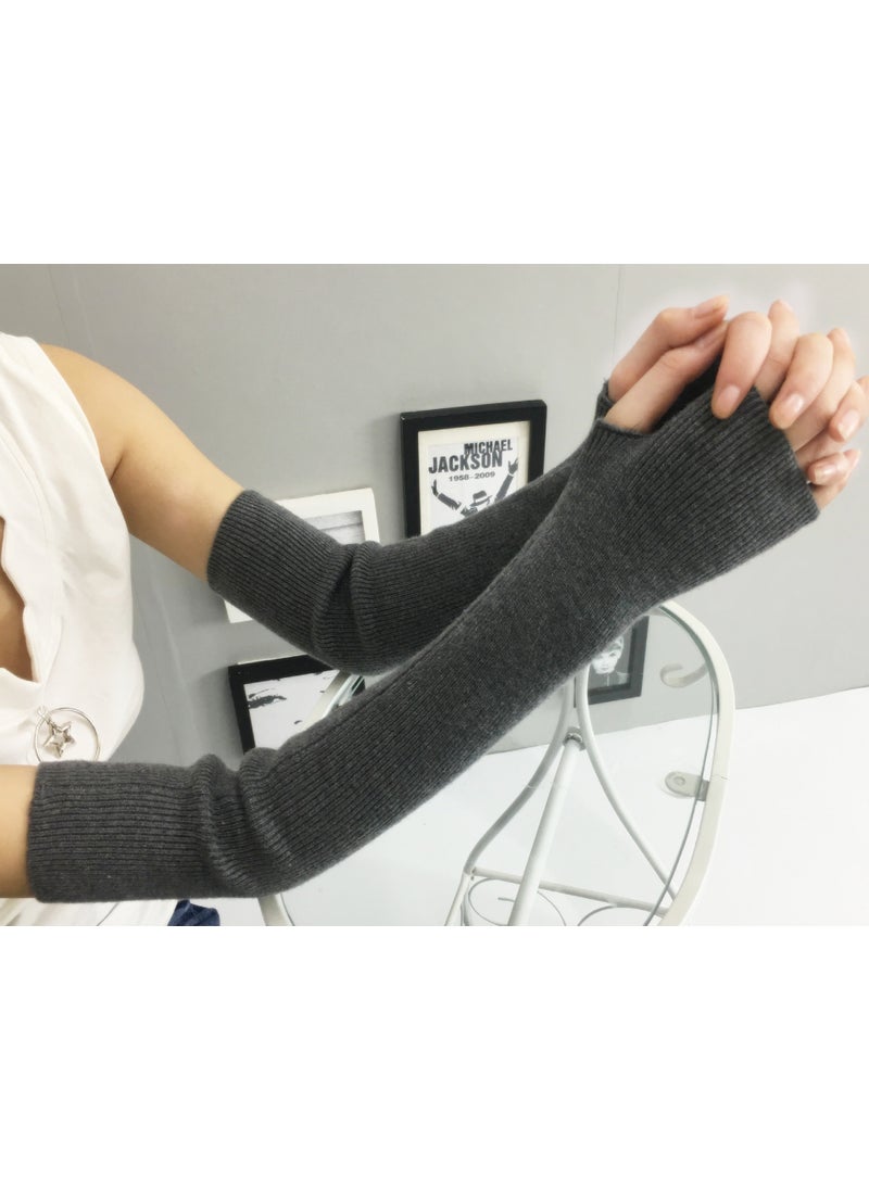 Generic - Cashmere Arm Warmers Fingerless Long Gloves for Women Autumn Winter Thick Warm Wool Sleeve Dark gray - Image 1