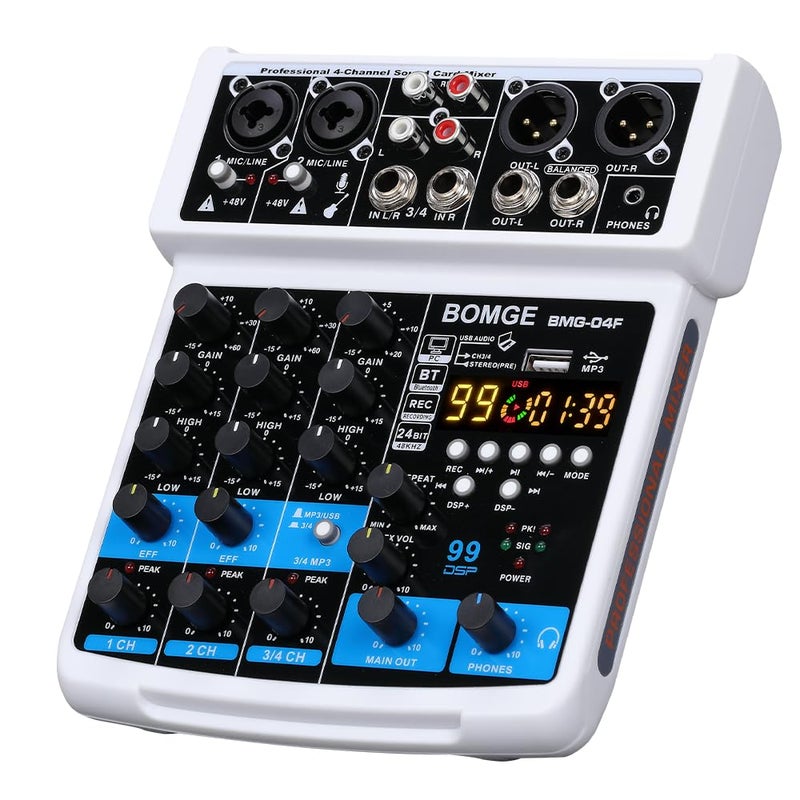 BOMGE 4 Channel Professional Audio Mixer Sound Board Mixing Console with USB Bluetooth Stereo Recording 48V Phantom Power 99 DSP for karaokeperformancechurch singingpodcas streaming - Image 2