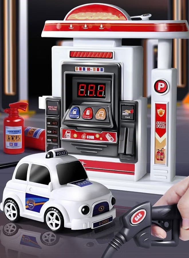 Simulated gas station playset Multifunctional gas station toy Car refueling playset Realistic spray effect Simulated toys for children's scenes  - Image 1